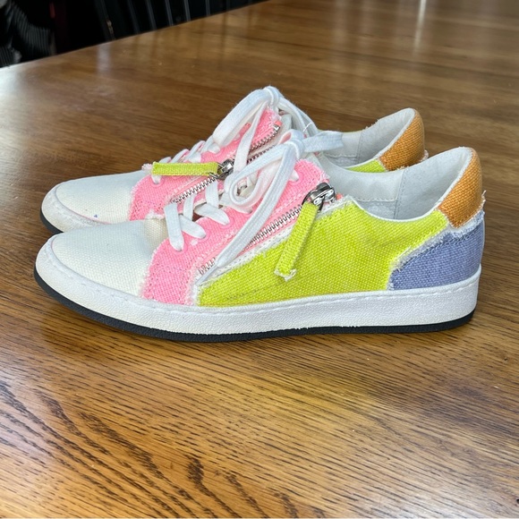 ⭐️ Dolce Vita Women's Miya Sneaker Sherbert Zipper Pink Yellow Canvas Sz 7 - Picture 6 of 14